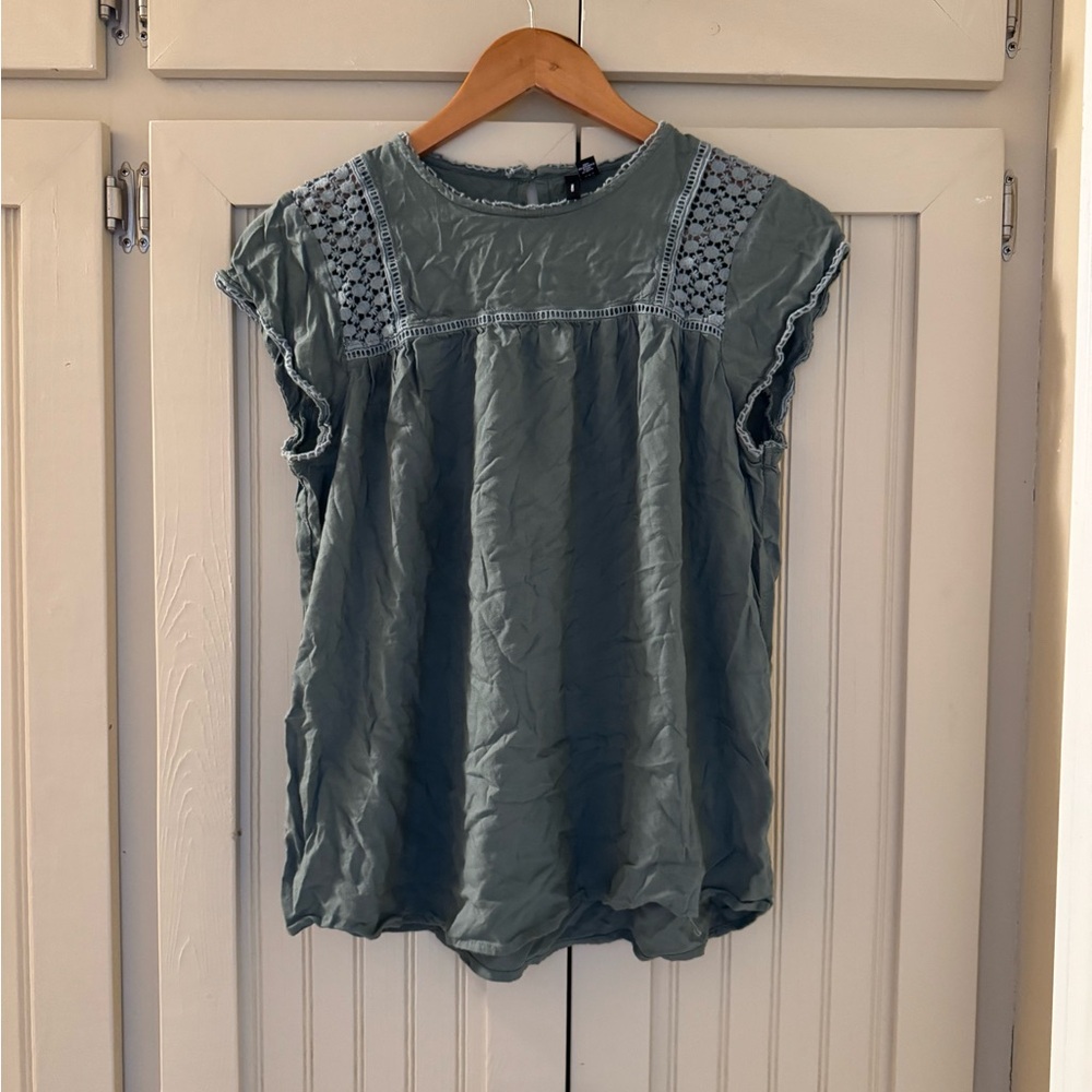 Boheme Teal Crochet Accent Blouse